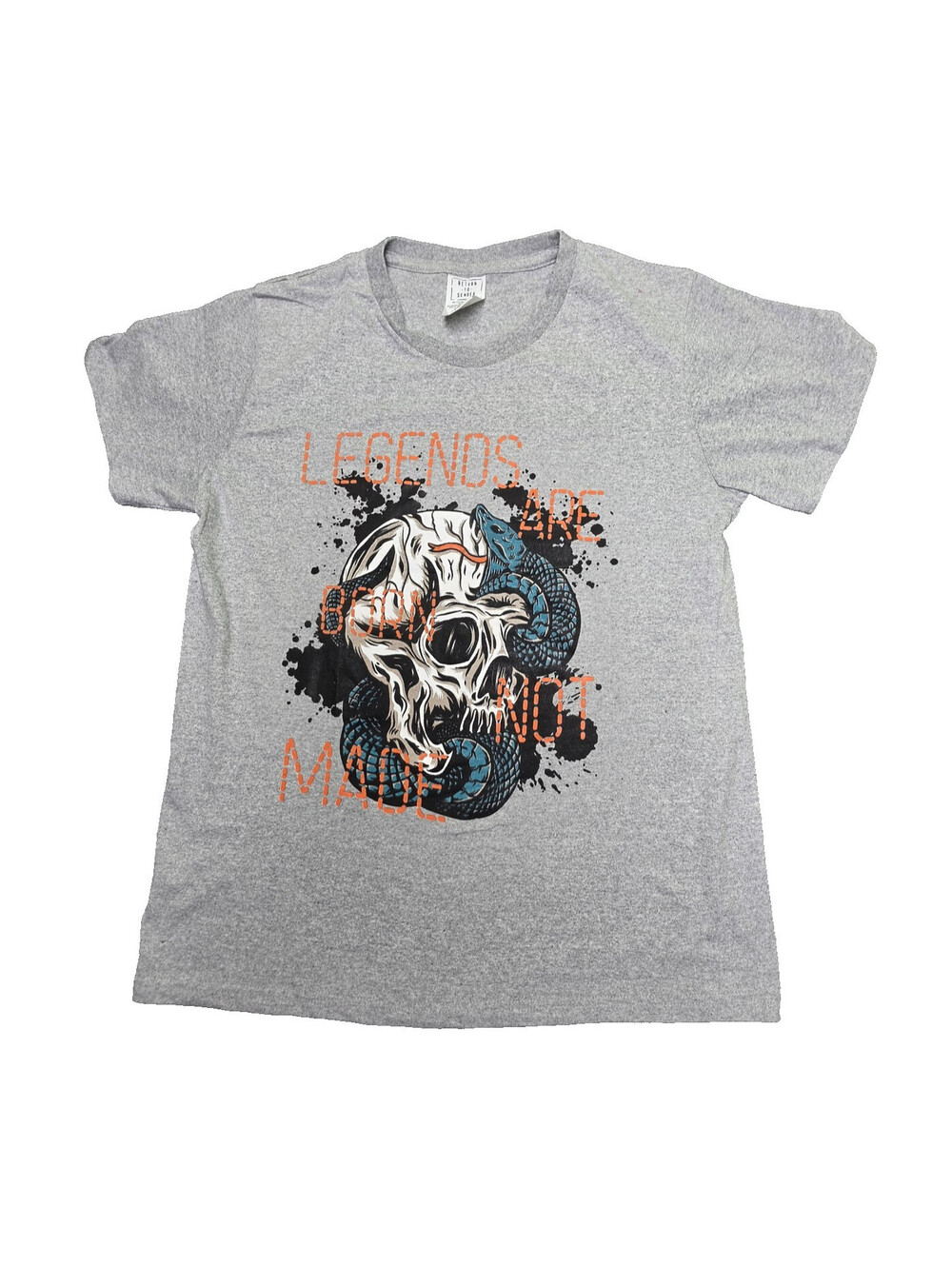 Return to Sender Men's Gray Skull Snake Graphic T-Shirt Size L Short Sleeve